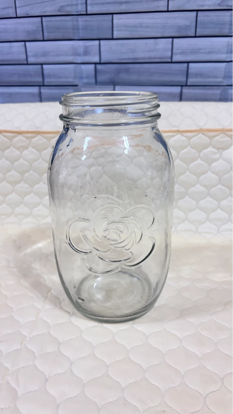 ⚽ Glass Mason Jar with Rose Embossing