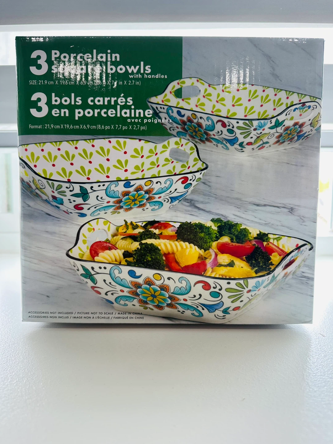 Set of 3 Porcelain Square Serving Bowls ⚽️