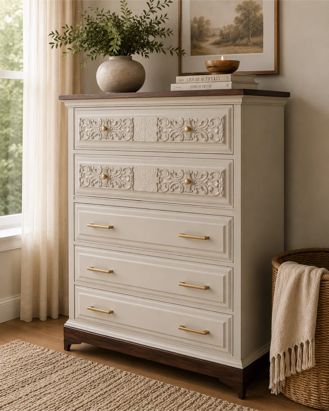 ✨Refinished Malcolm Tallboy | Carved Details & Oak Top✨ - photo 2