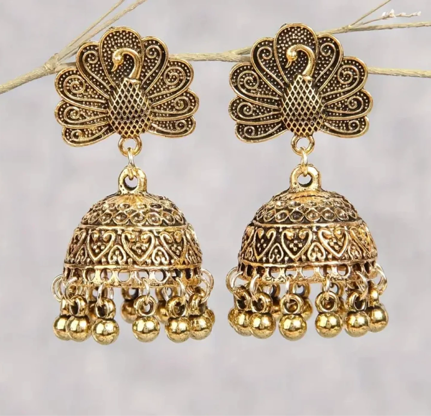 Gold Peacock Jhumka Earrings⚽️