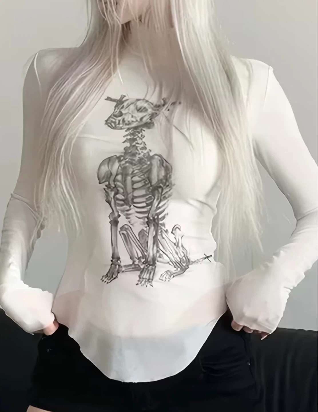 White Sheer Graphic Long Sleeve Top - photo 2