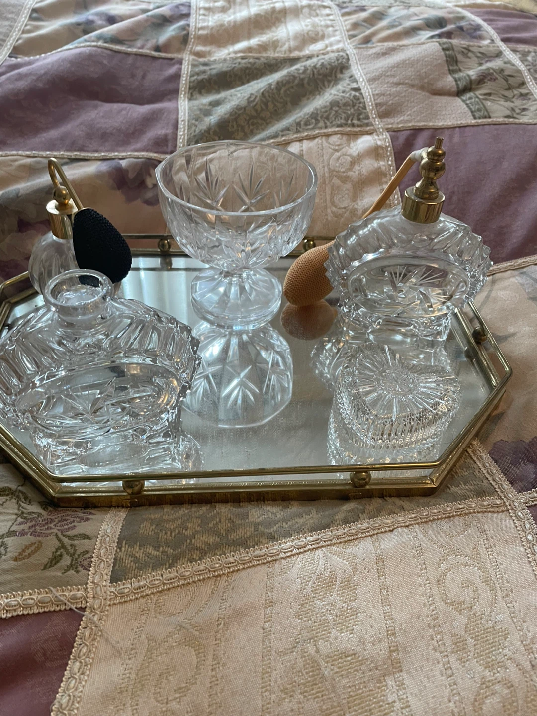 Vintage Crystal Perfume Atomizer and Vanity Set