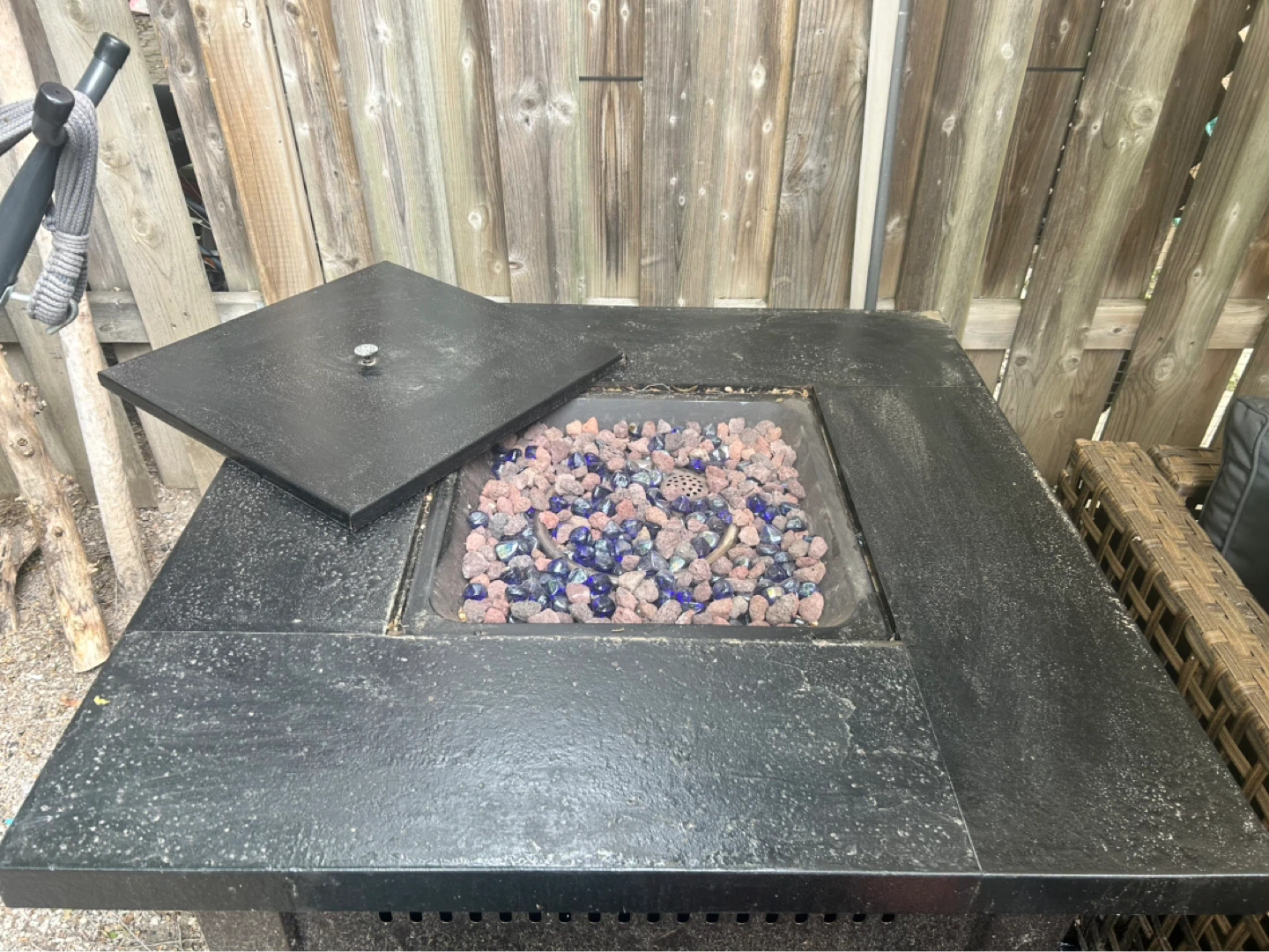 Square Fire Pit Table with Glass and Lava Rocks