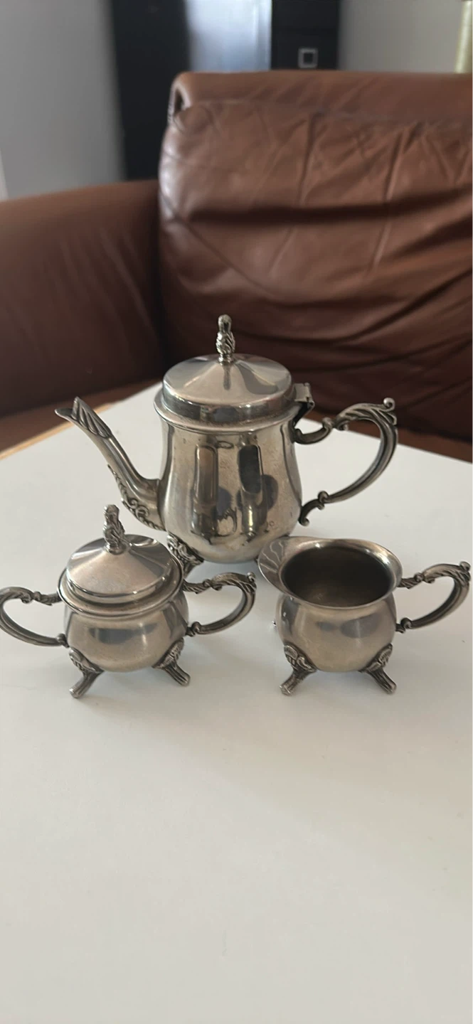 Silver Plated Teapot, Sugar Bowl, and Creamer Set - photo 3