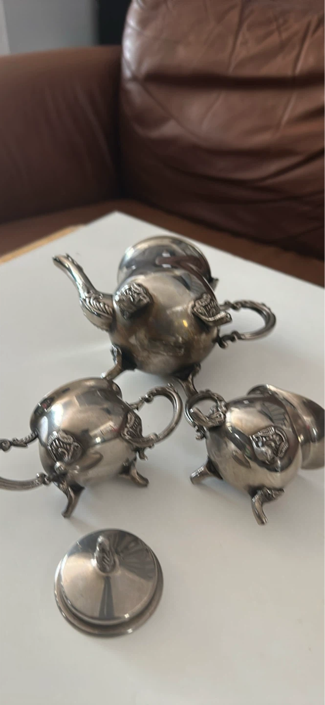 Silver Plated Teapot, Sugar Bowl, and Creamer Set - photo 2