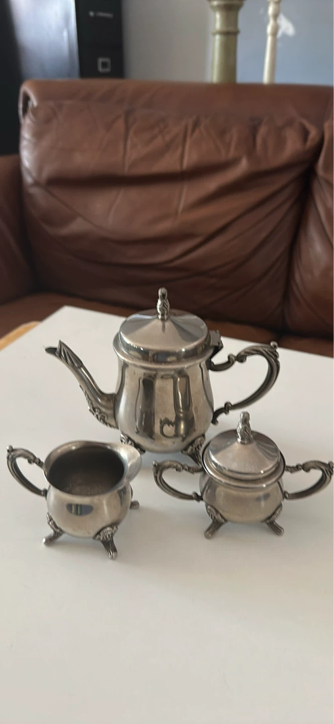Silver Plated Teapot, Sugar Bowl, and Creamer Set