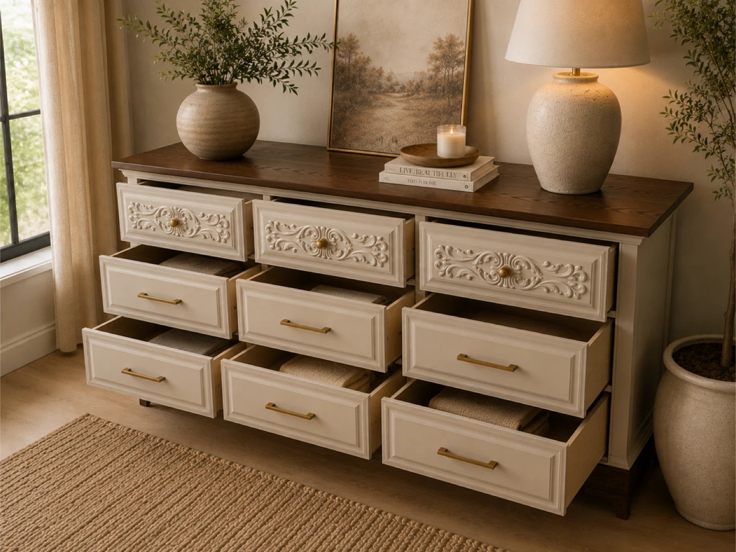 ✨Refinished Malcolm Dresser | Carved Details & Oak Top✨ - photo 4