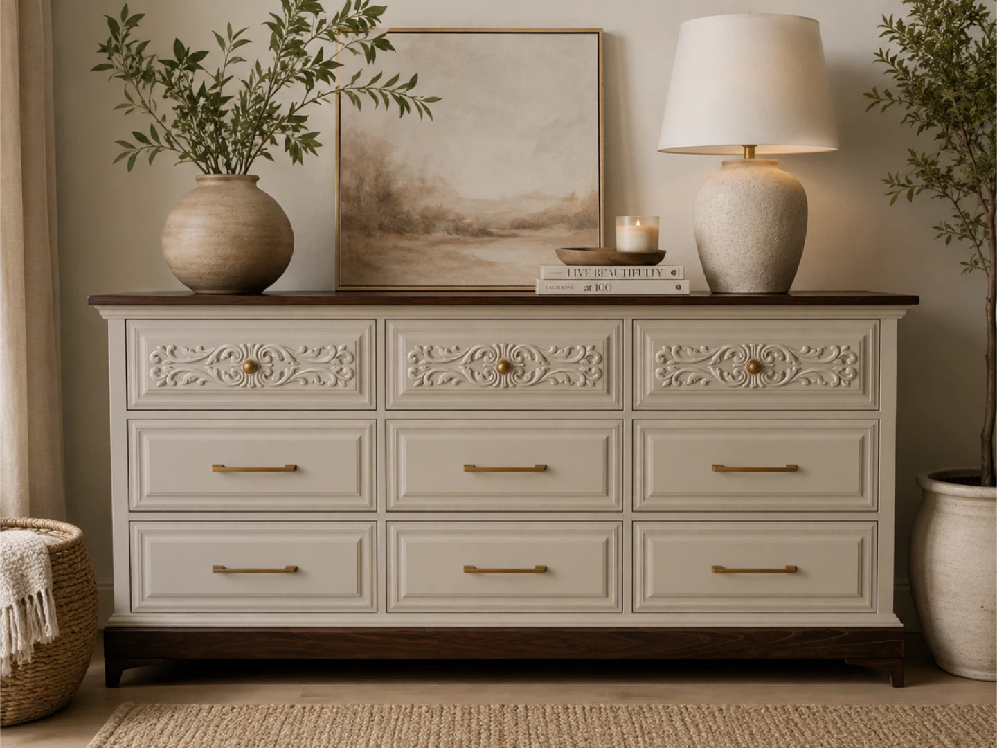 ✨Refinished Malcolm Dresser | Carved Details & Oak Top✨