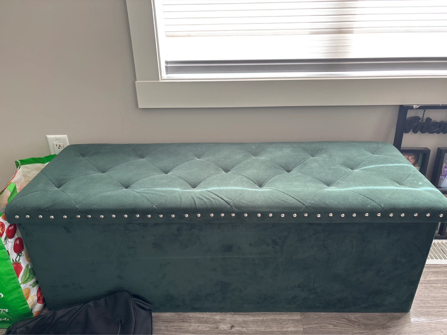 Teal Velvet Sofa & Storage Footrest -EVICTION SALE - photo 2