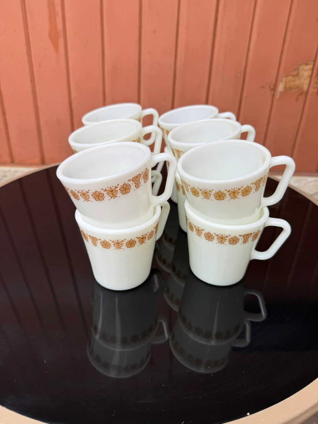 Pyrex White Mugs with Gold Floral Pattern - Set of 8