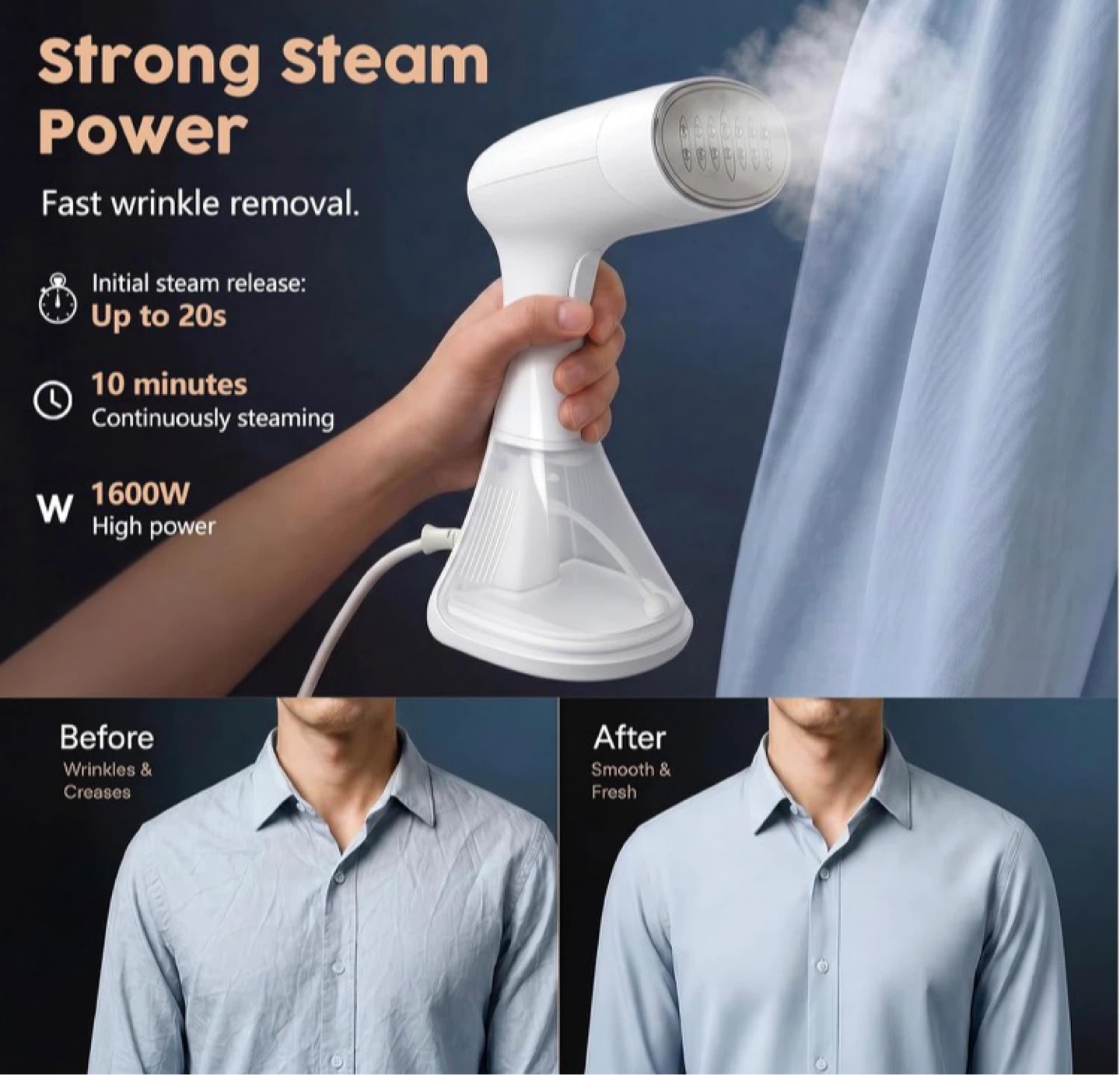 White Portable Handheld Garment Steamer - photo 3