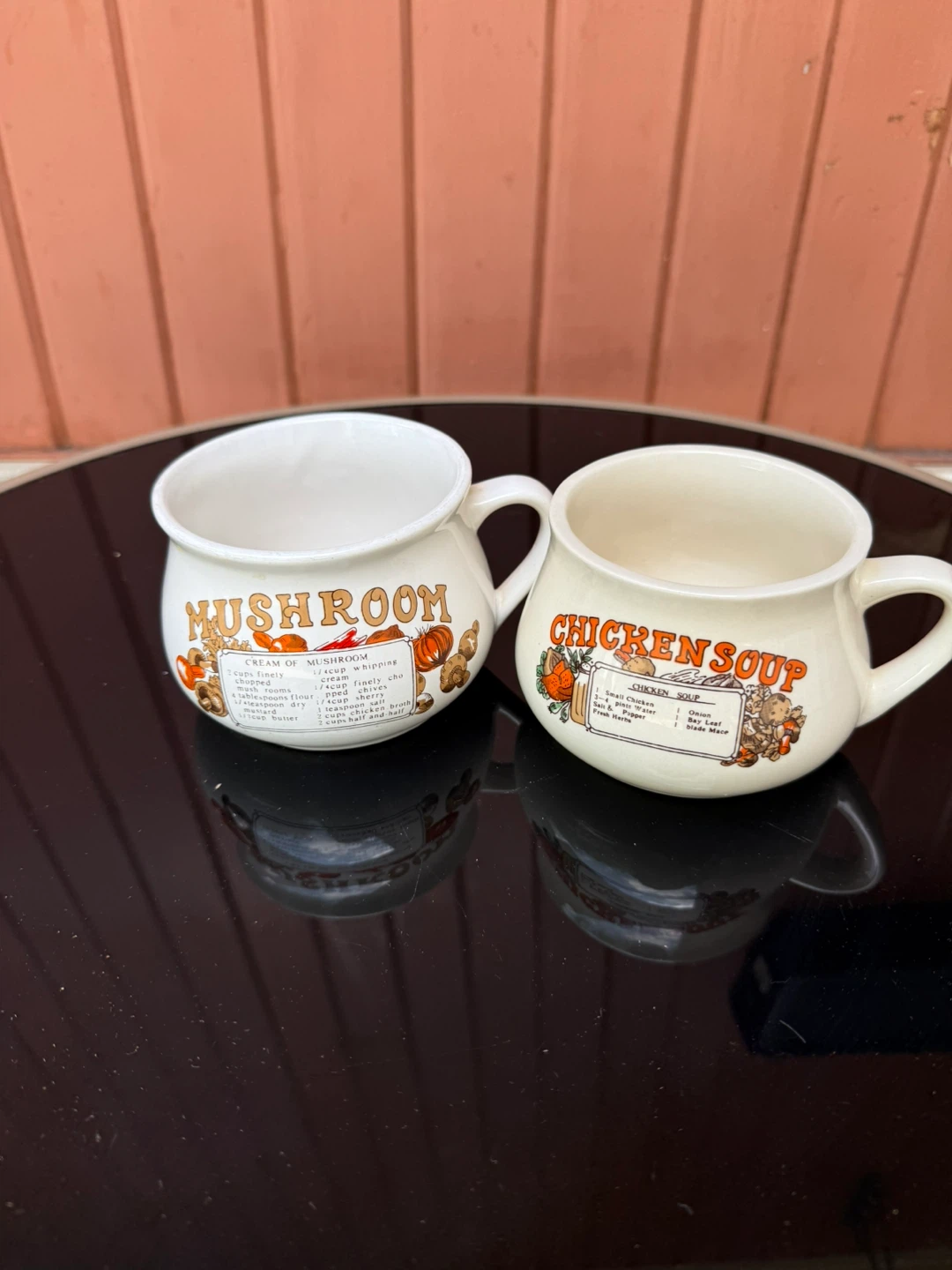 Set of 2 Vintage Soup Mugs: Mushroom & Chicken