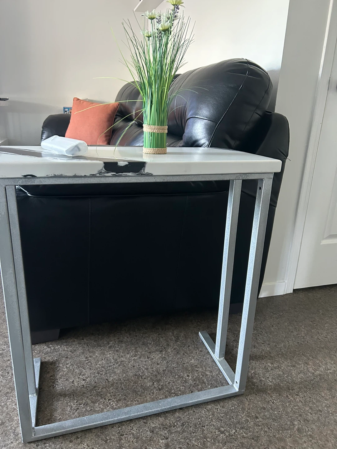 White C-Table with Silver Frame