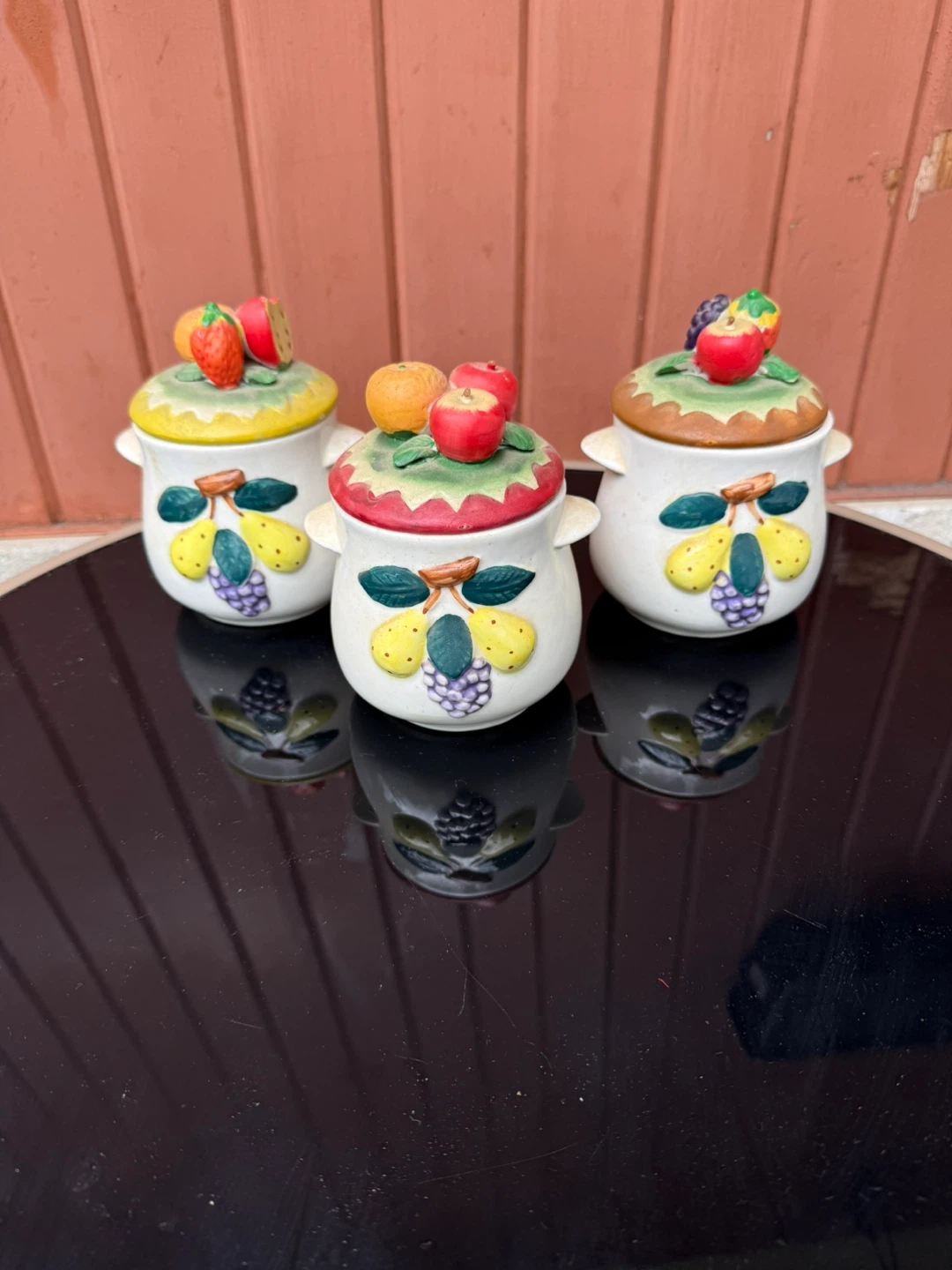 Set of 3 Ceramic Fruit Jars with Lids