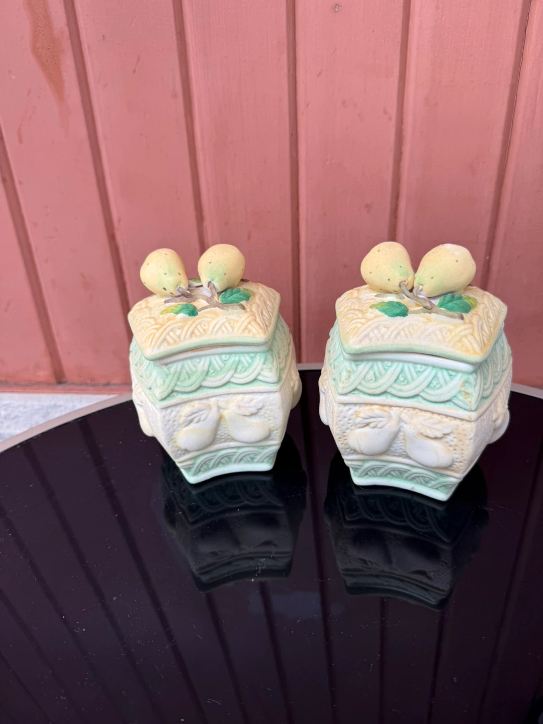 Vintage Ceramic Trinket Boxes with Pear Design (Set of 2)