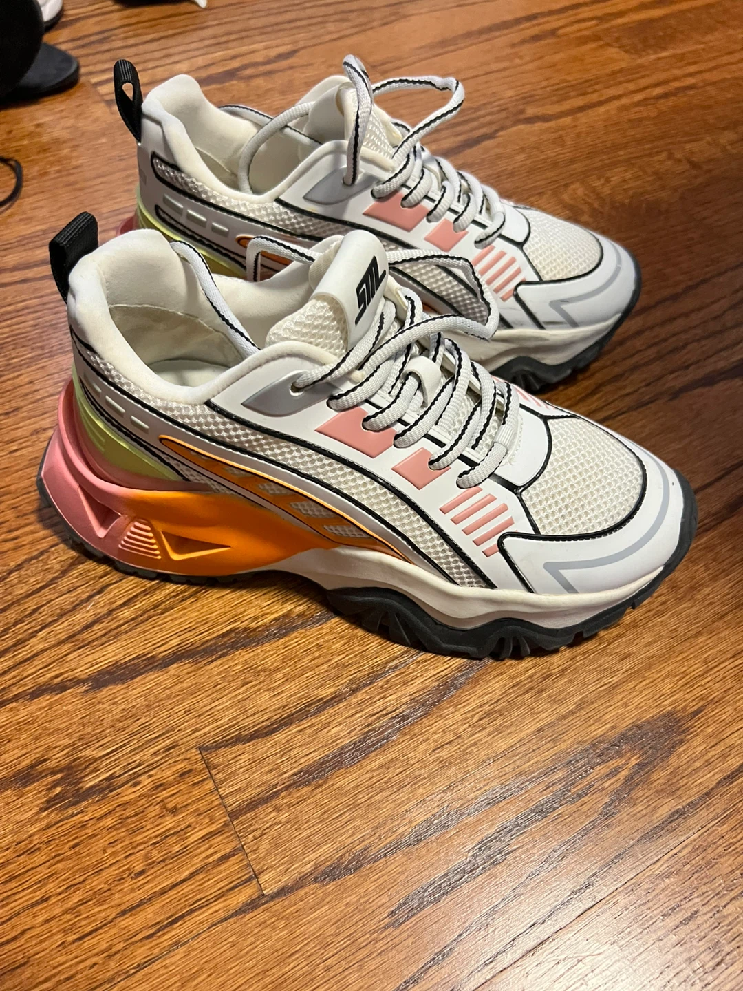 Steve Madden Women's White Pink Orange Chunky Sneakers