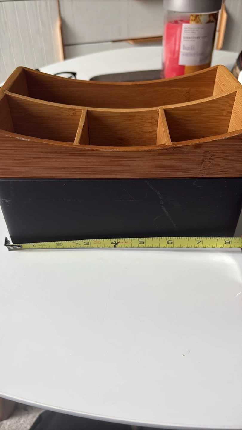 Bamboo and Black Desk Organizer