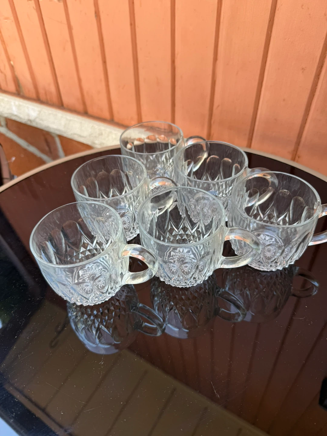 Set of 6 Clear Glass Teacups