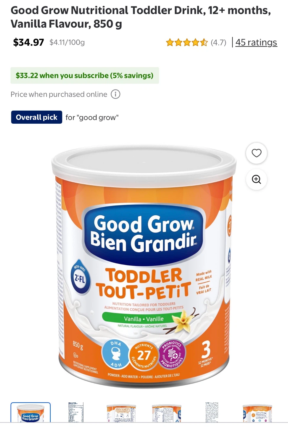 Good Grow Bien Grandir Toddler Nutritional Drink Vanilla 850g - photo 3