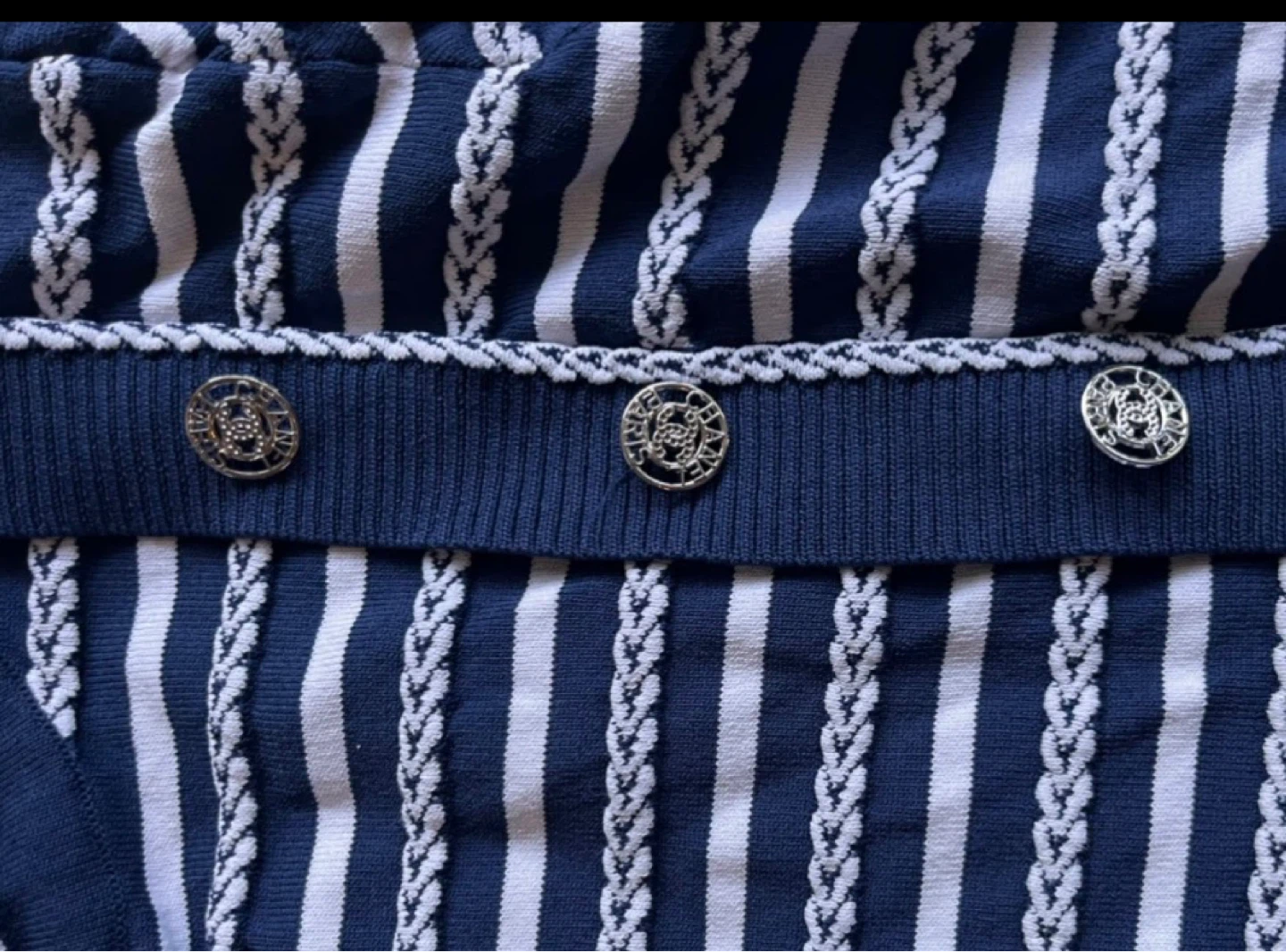 Chanel inspo navy Striped Button Knit Top - photo 3