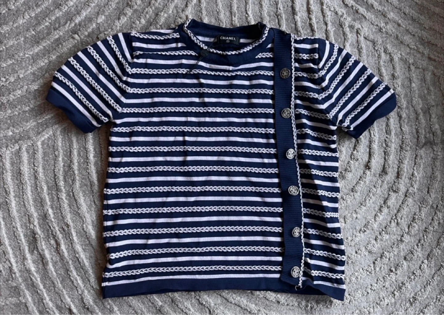 Chanel inspo navy Striped Button Knit Top - photo 2