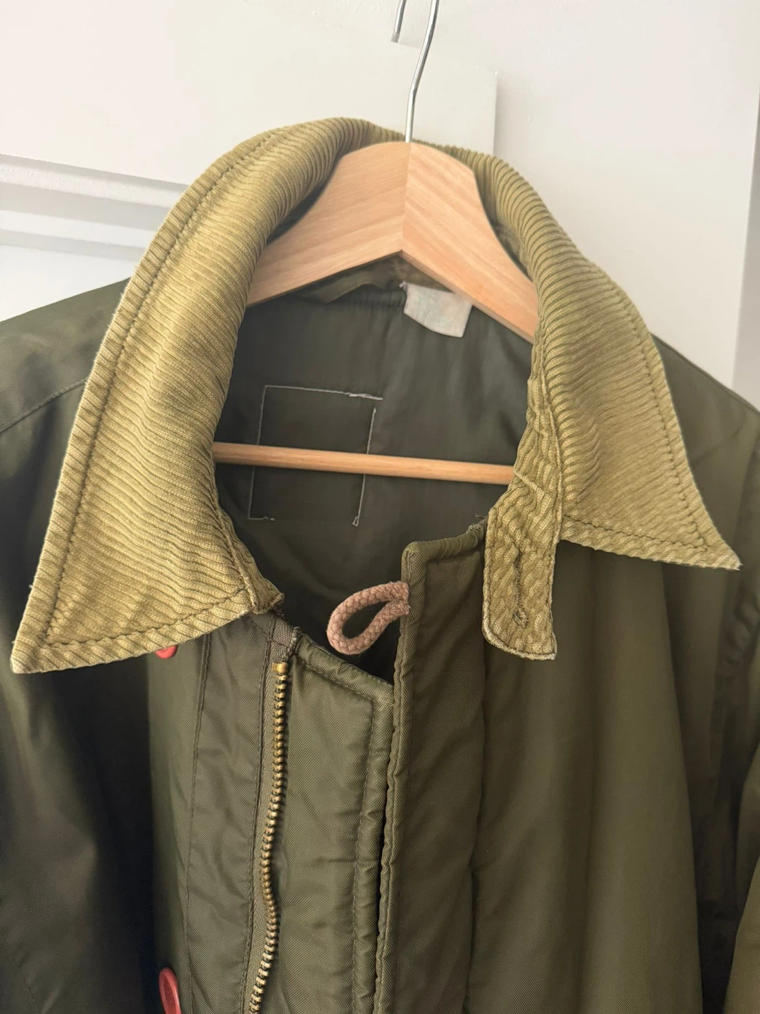 Olive Green Puffer Jacket with Corduroy Collar - photo 3