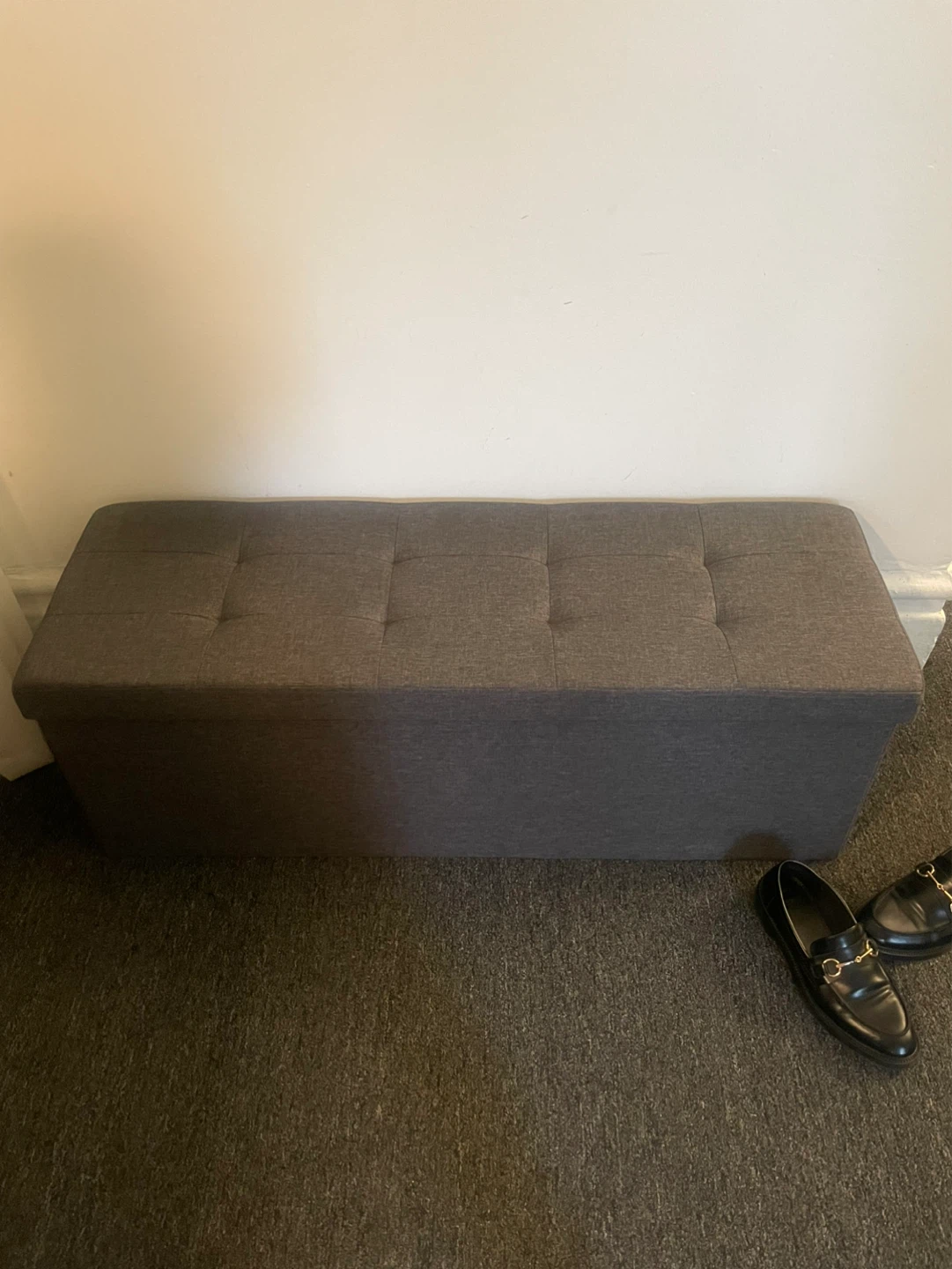 Gray Tufted Storage Ottoman Bench