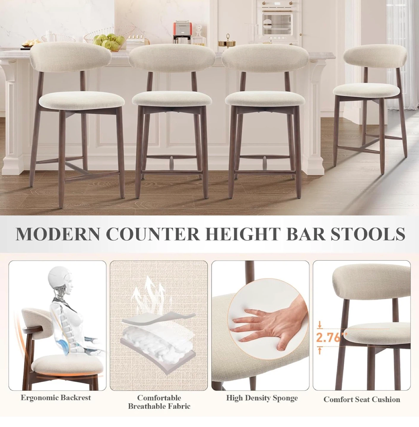 COLAMY Modern Counter Height Bar Stools (Set of 4)