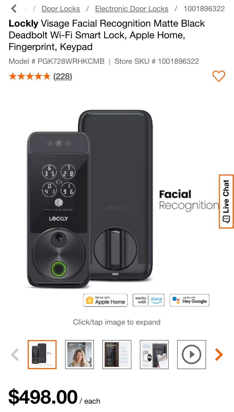 Lockly Visage Facial Recognition WiFi Smart Lock - Matte Black - photo 4