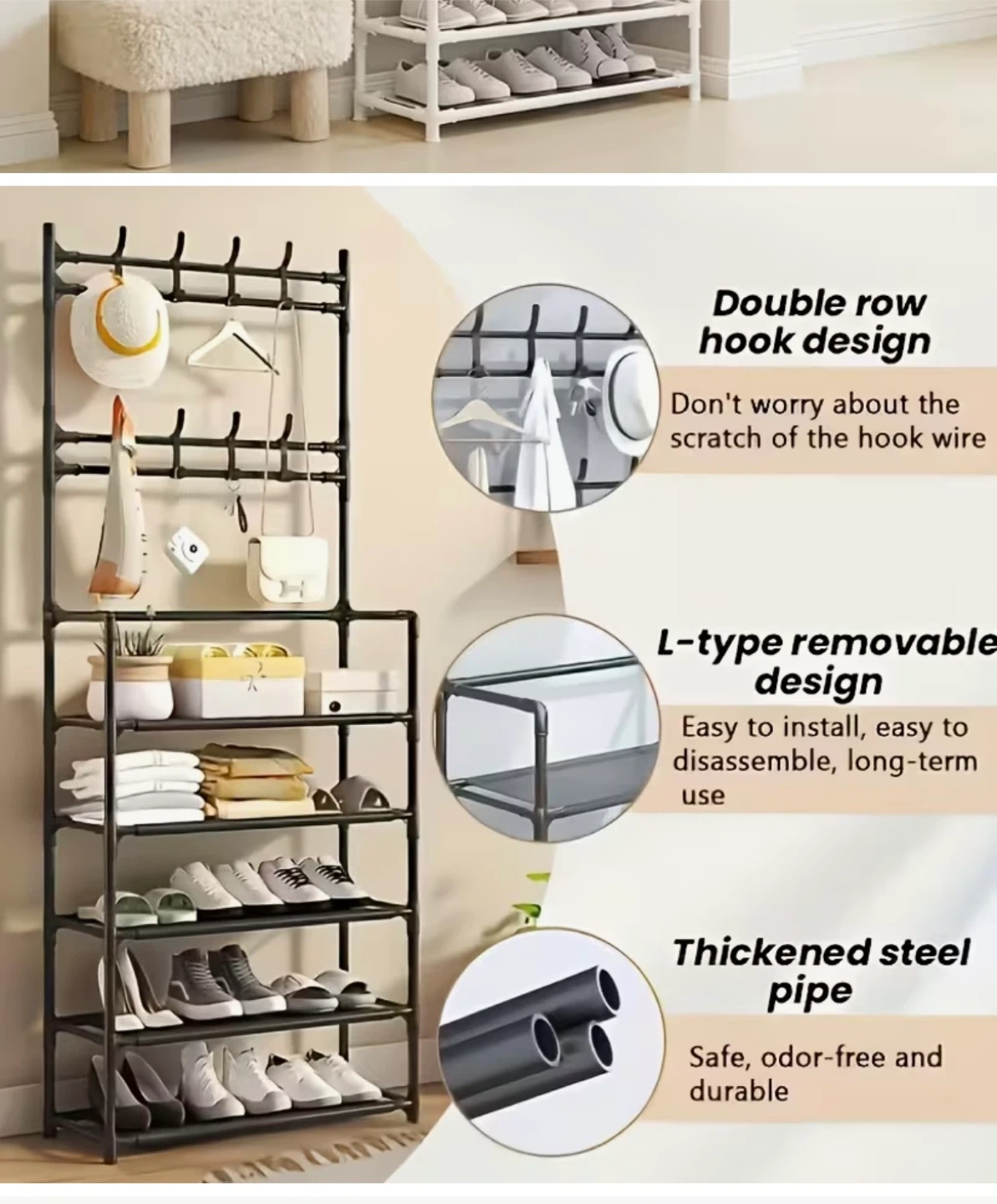Shoe Rack with Coat Hooks - photo 2