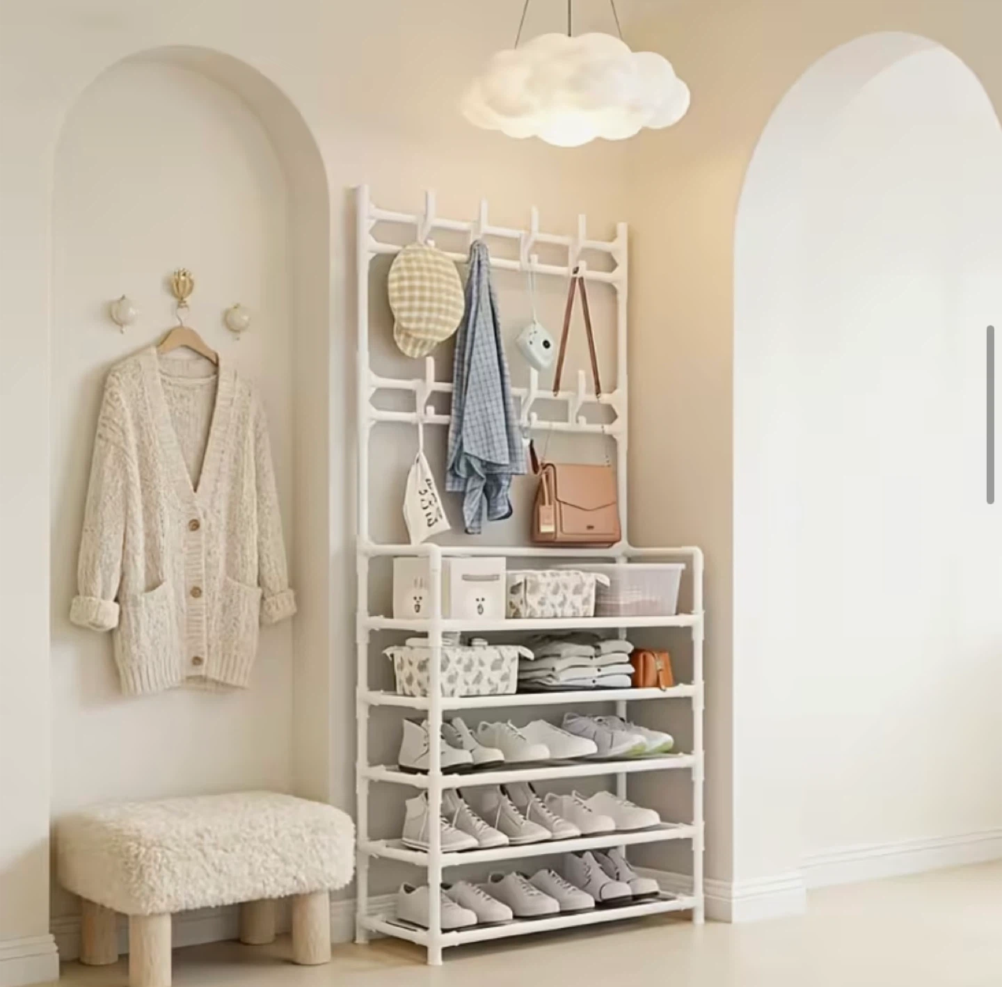 Shoe Rack with Coat Hooks