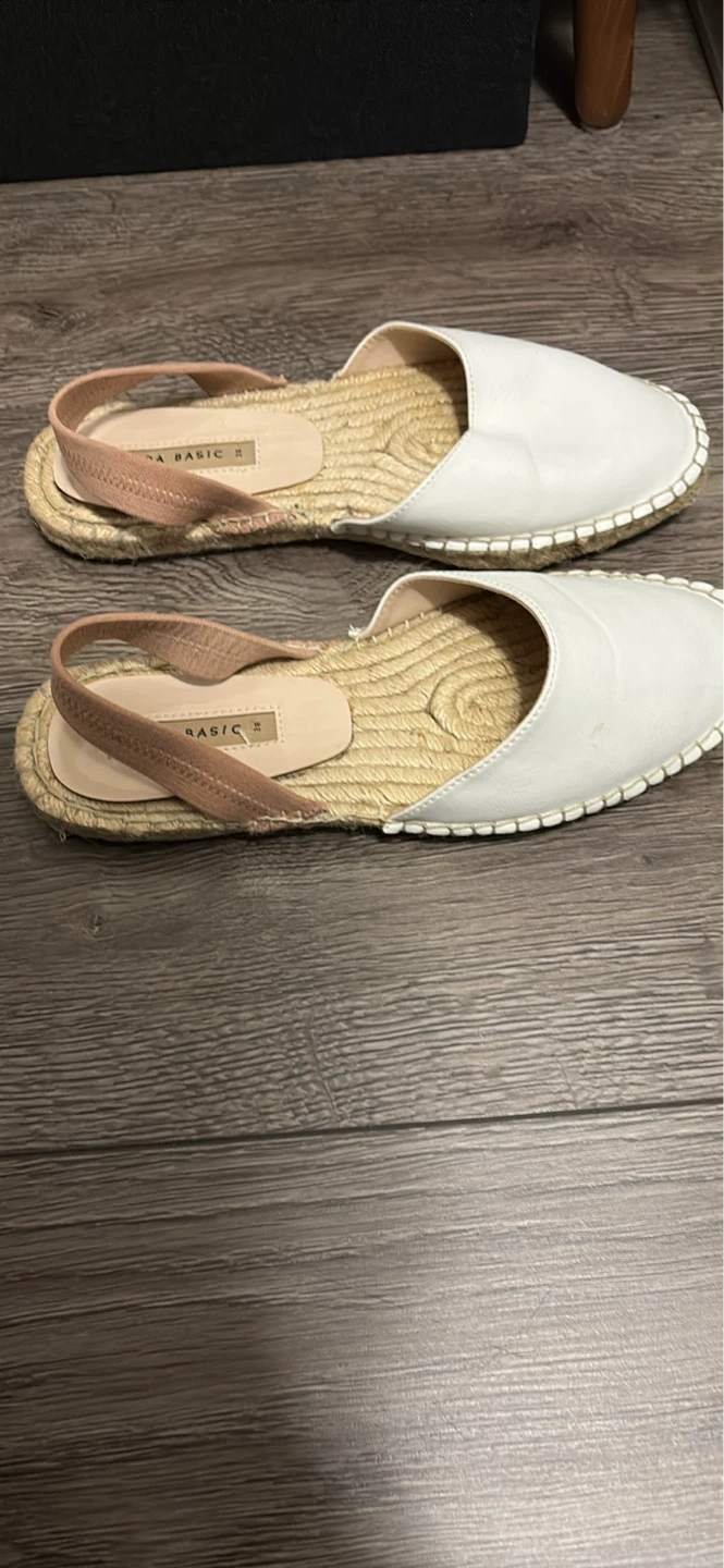 Zara Basic Espadrille Flats - White. Size 38