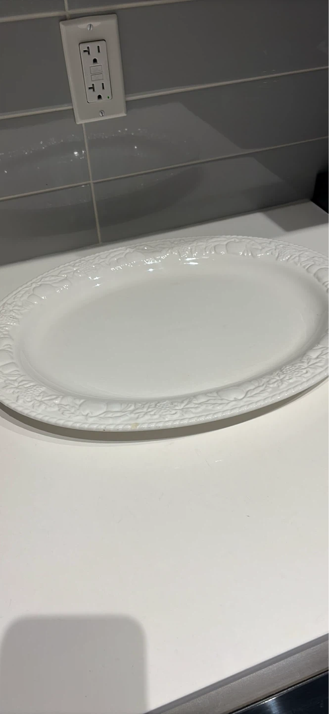 White Oval Serving Platter with Embossed Rim