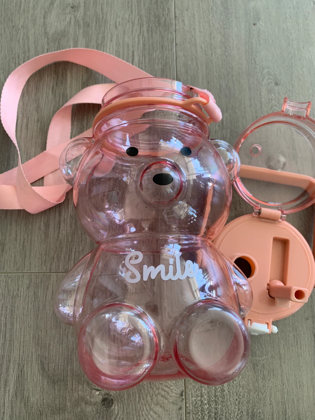 Pink Fun Smile Bear Water Bottle ⚽️