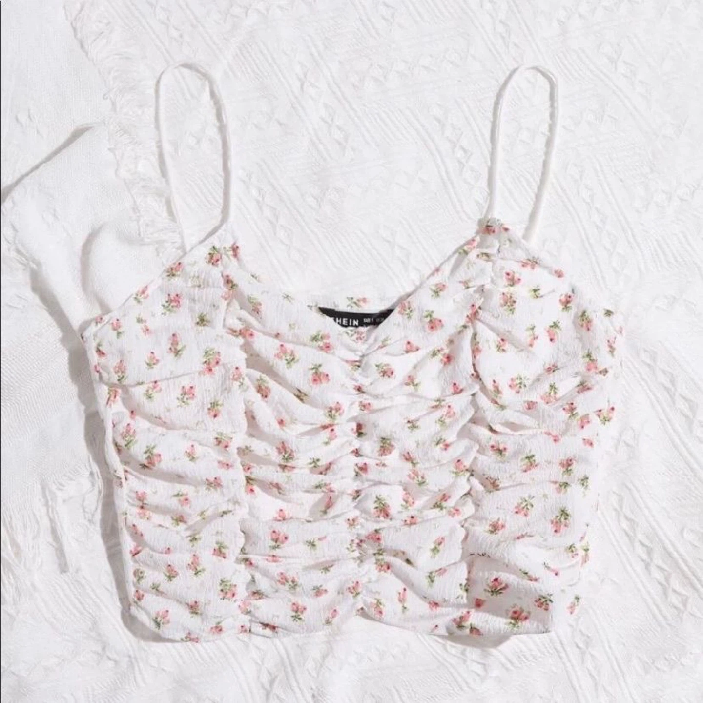 SHEIN Ruched Floral Crop Top