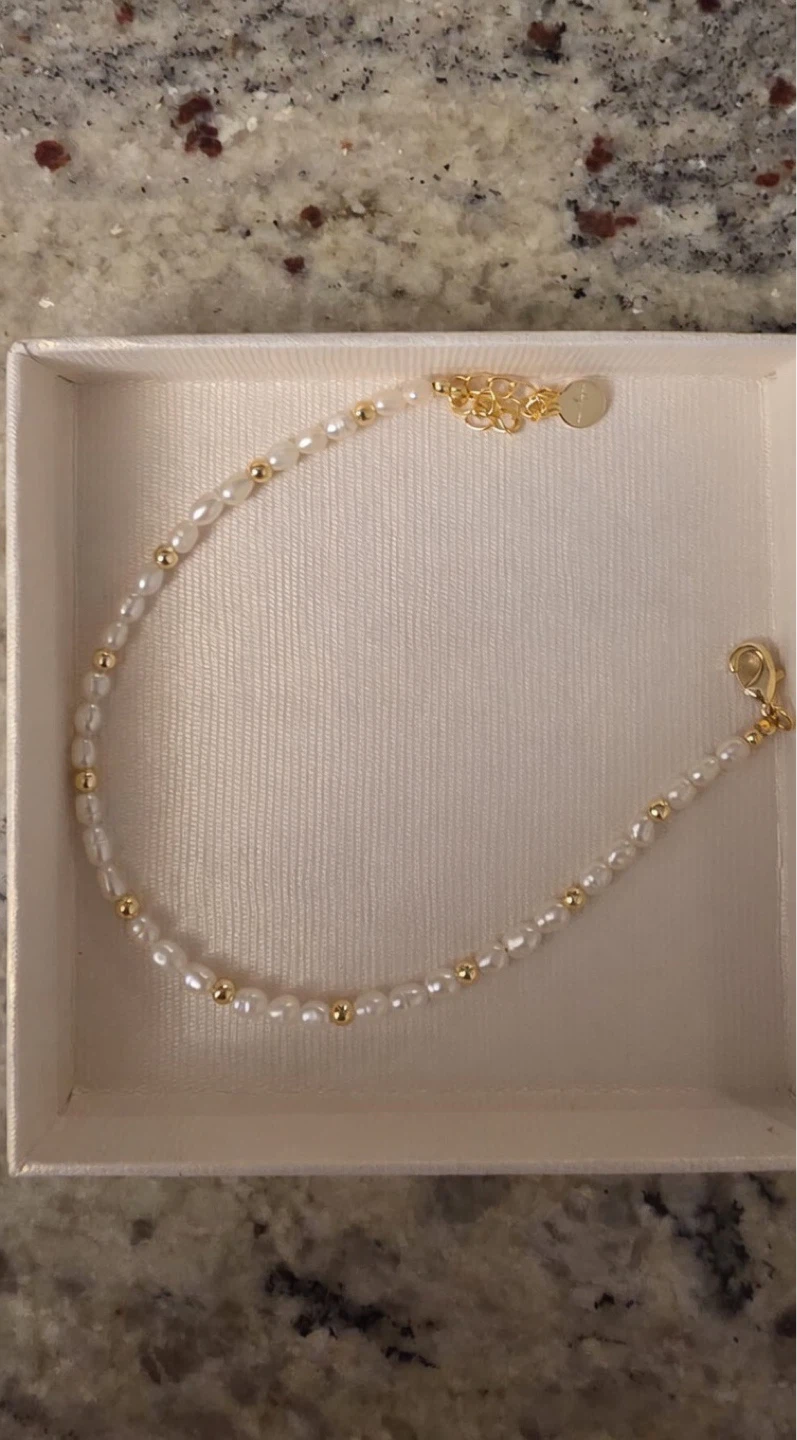 Freshwater Pearl and Gold Bead Anklet