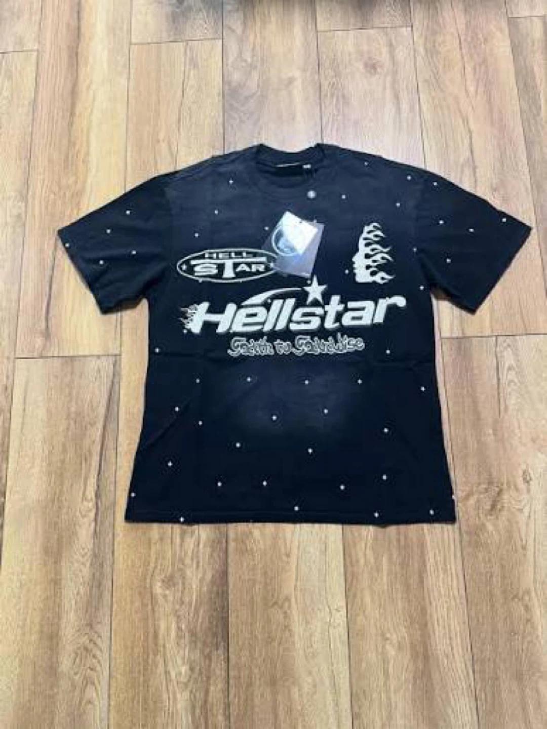 Hellstar Black T-Shirt with White Stars - Size Medium