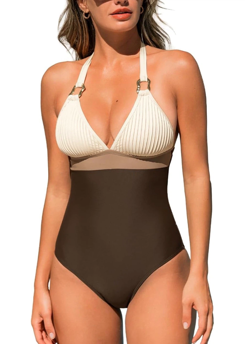 ⚽️ CUPSHE One-Piece Swimsuit - Brown & Cream Size M