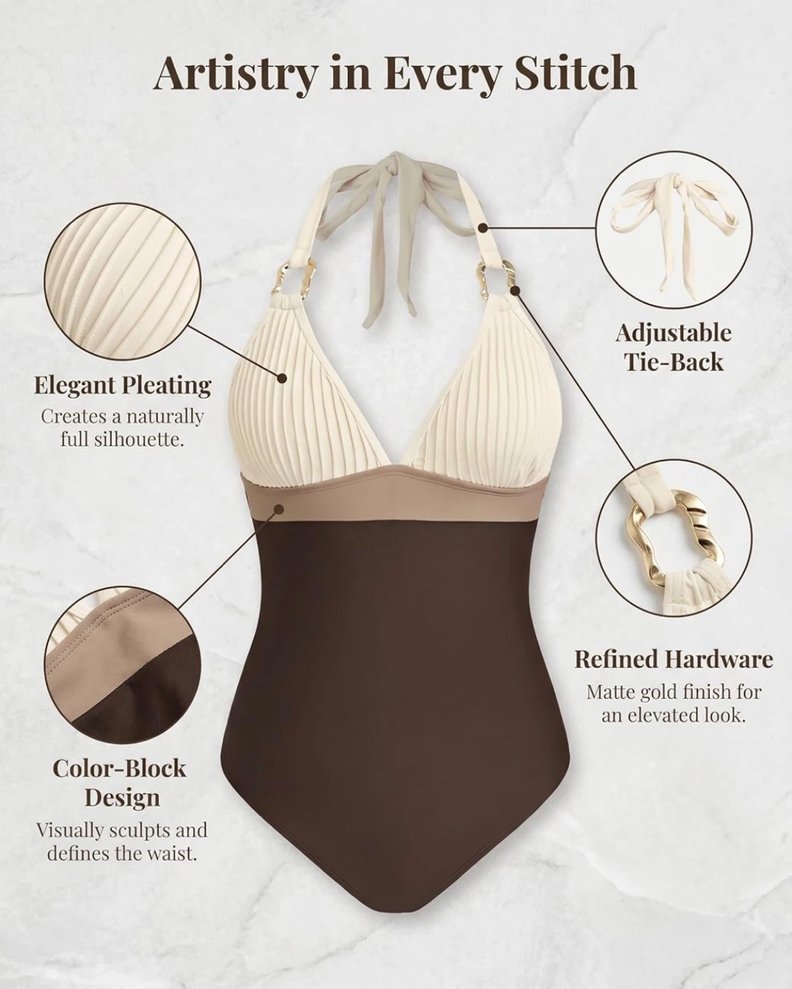 ⚽️ CUPSHE One-Piece Swimsuit - Brown & Cream Size M - photo 4