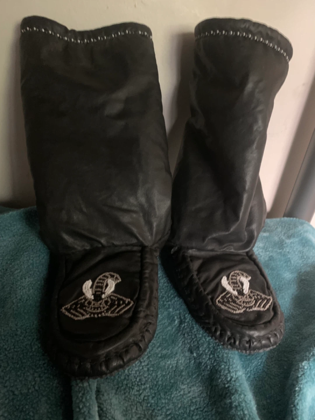 Handmade Black Beaded Moccasin Boots