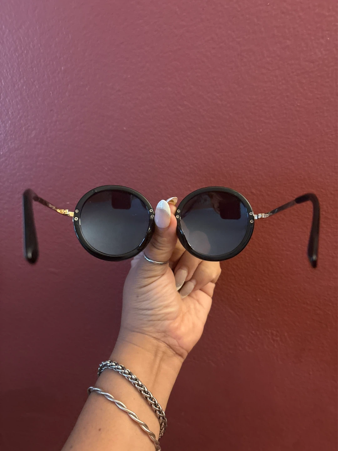 ⚽️ Vintage Round Black Sunglasses with Blue Lenses - photo 4