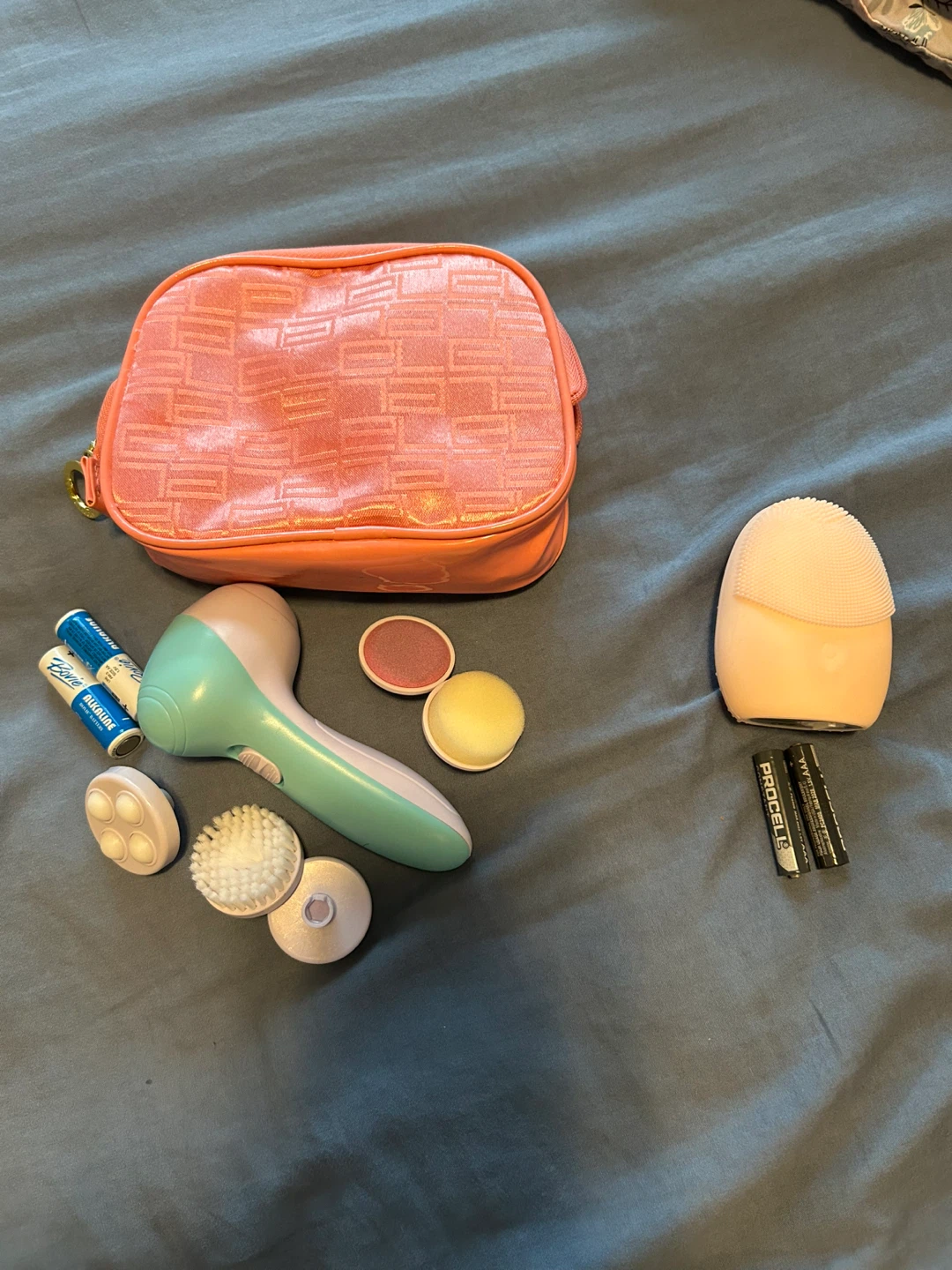 Facial Cleansing Brush Set with Pink Cosmetic Bag