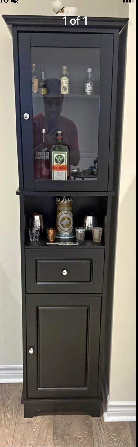 Elegant Espresso Corner Bar Cabinet with Glass Display & Storage