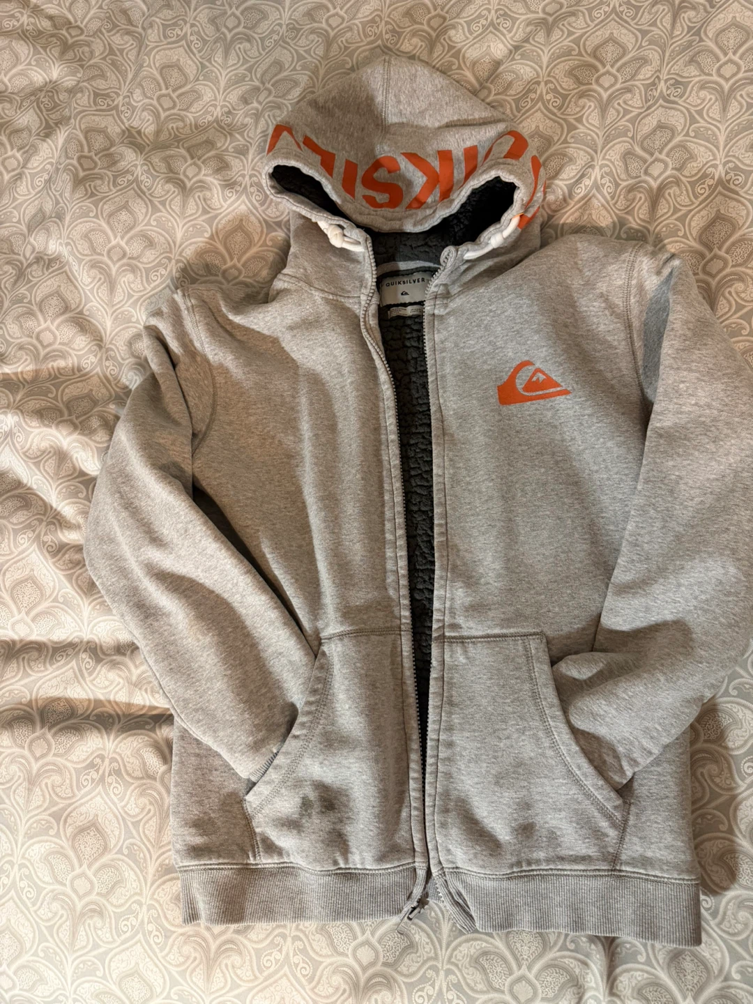 Quiksilver Grey Hoodie with Sherpa Lining