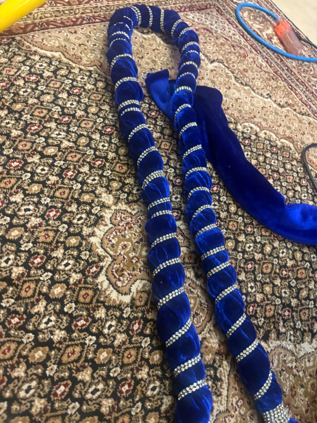 Royal Blue Velvet Turban with Pearl Embellishments - photo 5