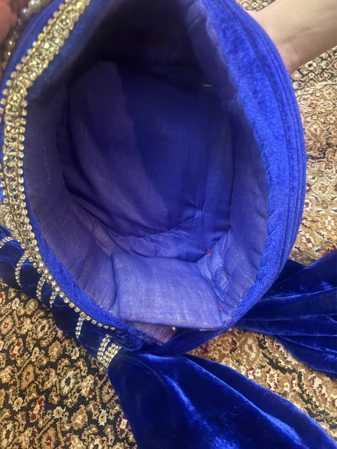 Royal Blue Velvet Turban with Pearl Embellishments - photo 3