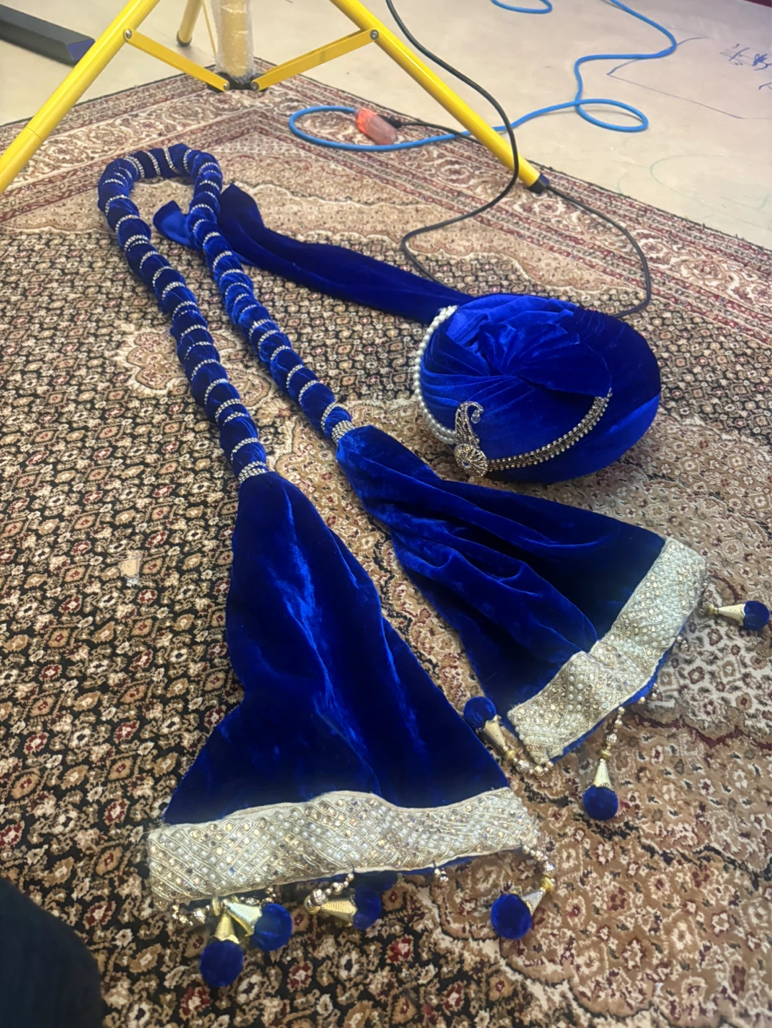 Royal Blue Velvet Turban with Pearl Embellishments