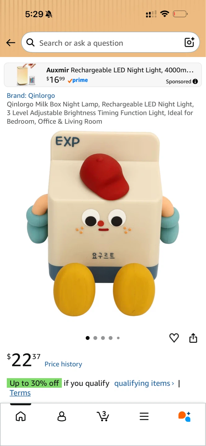 Qinlorgo Milk Box Rechargeable LED Night Light