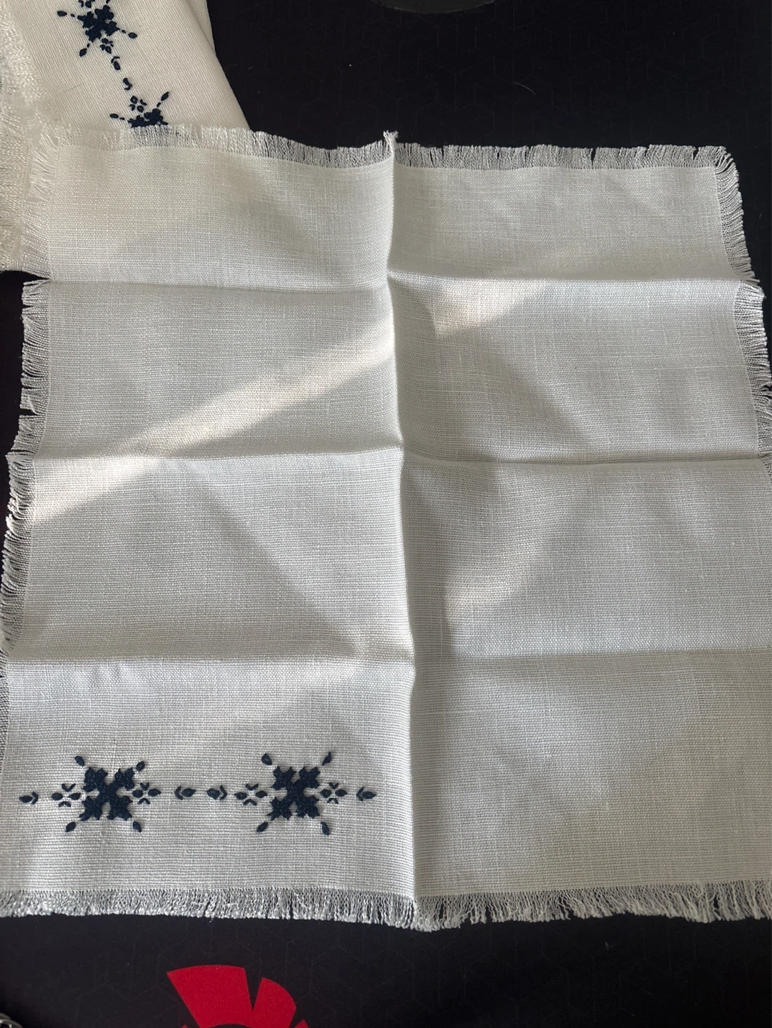 Set of 4 Embroidered  Linen Napkins with Fringed Edges - photo 2