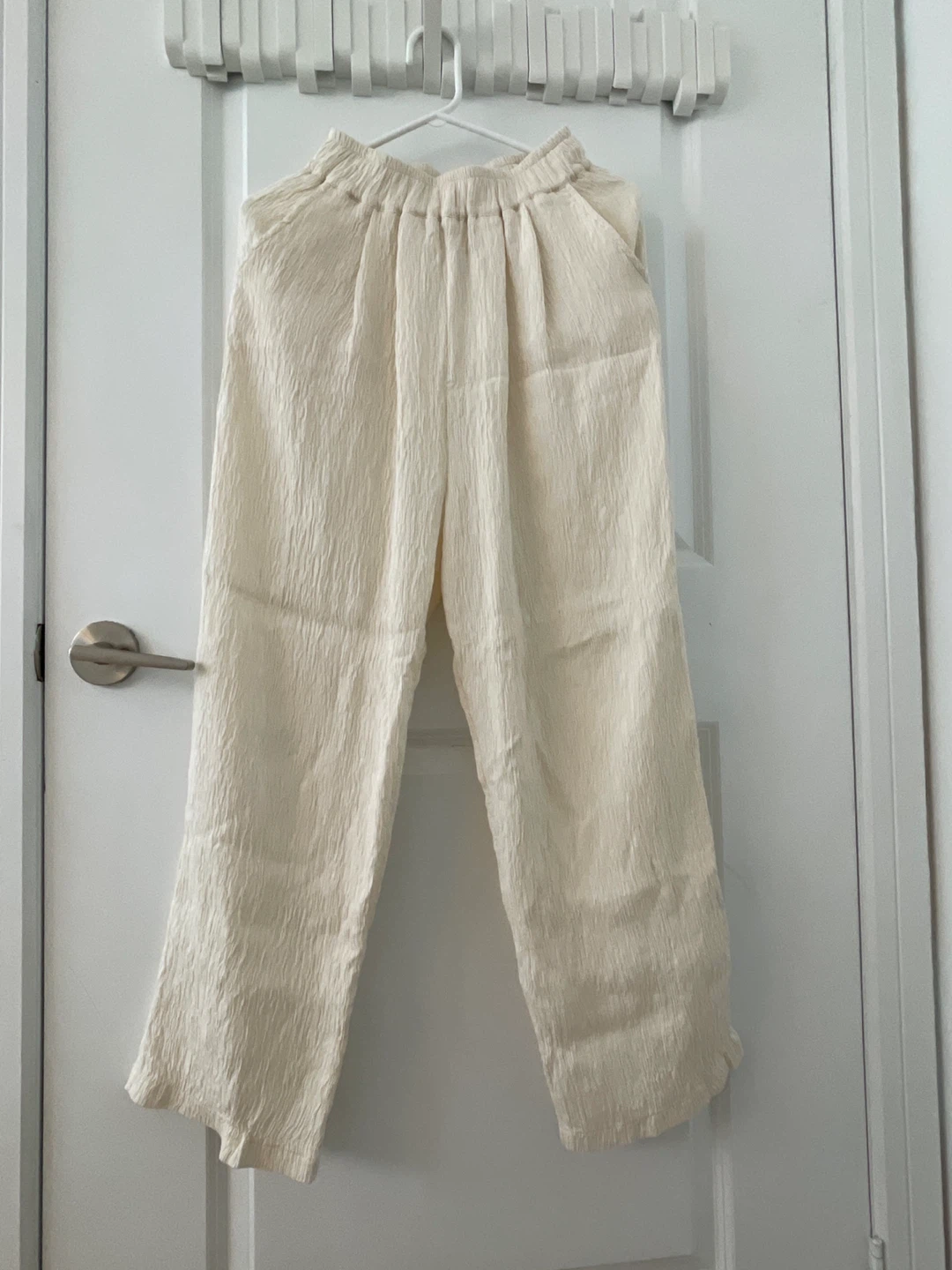 Isai Cream Crinkle Wide-Leg Pants